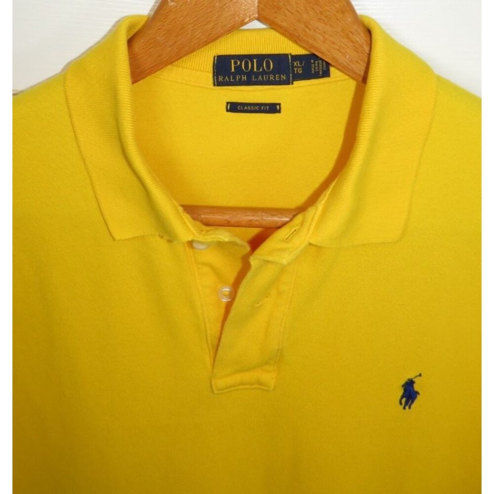 Polo Ralph Lauren Classic Fit Mesh Cotton Polo Yellow/Blue Pony XL - Picture 3 of 4